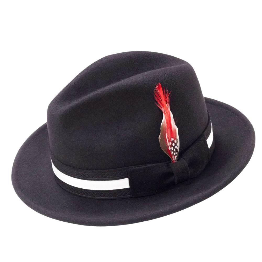 Black Wool Felt Fedora with Band and Ribbon
