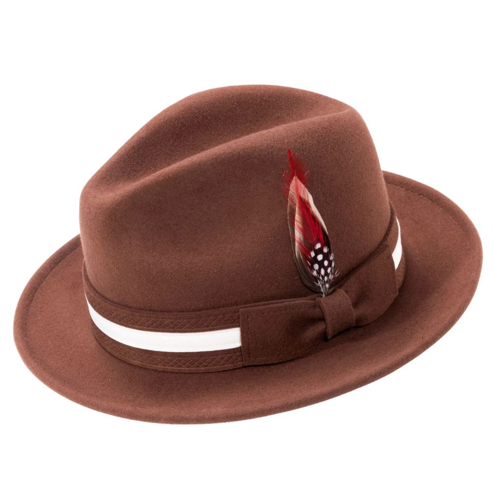 Brown Wool Felt Fedora with Band and Ribbon
