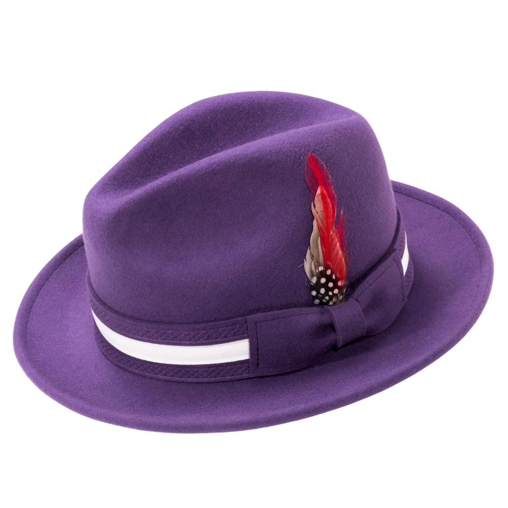 Grape Wool Felt Fedora with Band and Ribbon

