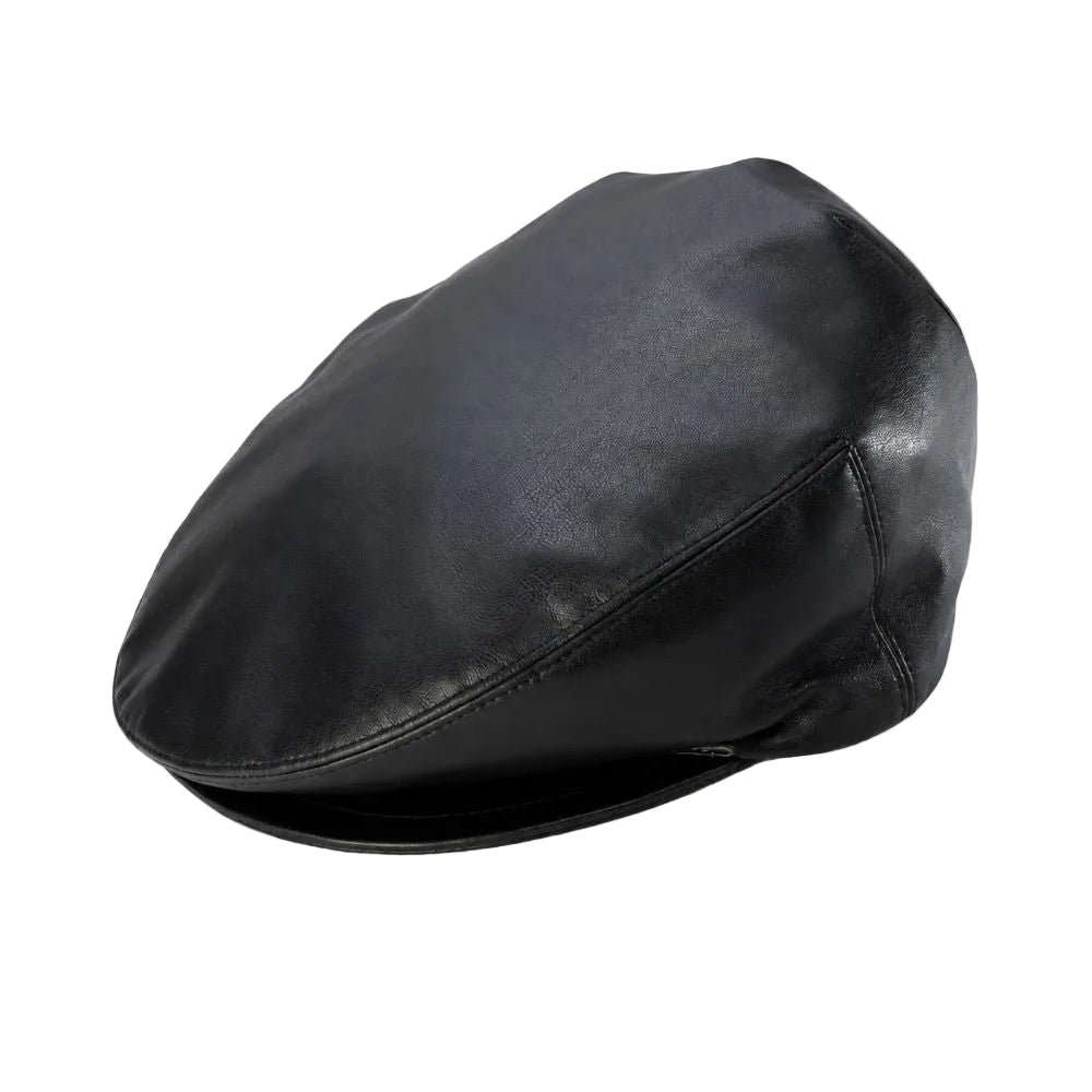 Men’s Classic Leather Ivy Flat Cap – Black