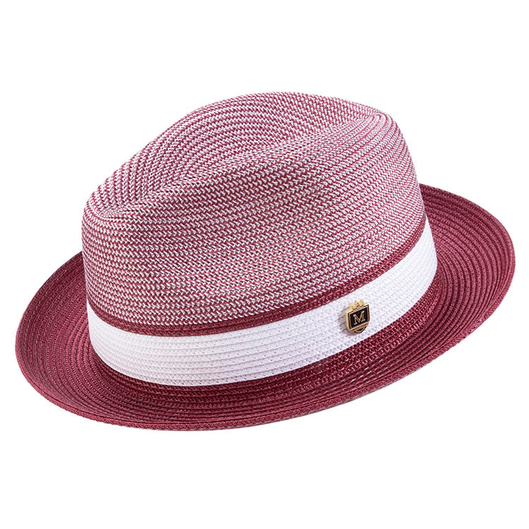 Men's Braided Two Tone Pinch Fedora Hat in Burgundy