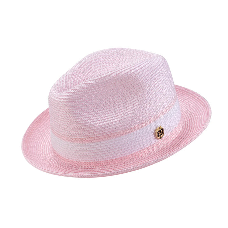 Men's Braided Two Tone Pinch Fedora Hat in Pink