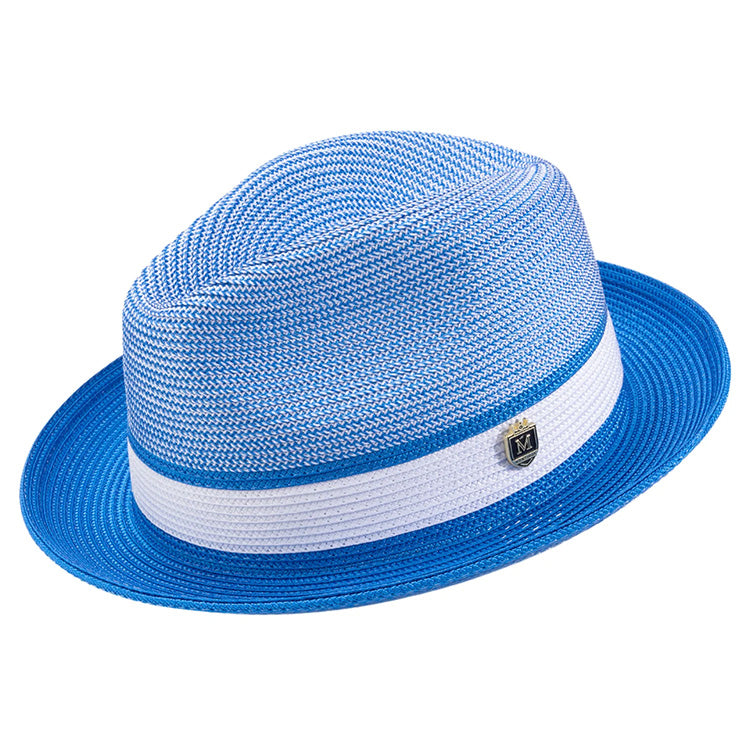 Men's Braided Two Tone Pinch Fedora Hat in Cobalt