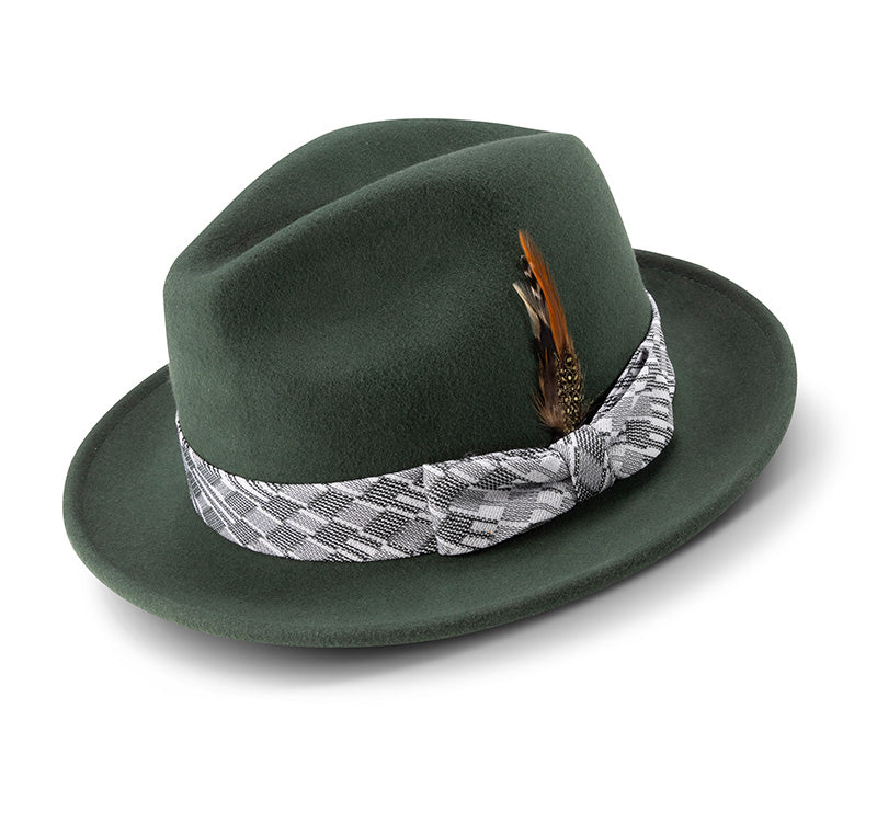 Hunter Green Wool Felt Dress Hat with Feather Accent