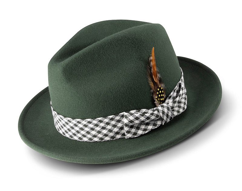 Hunter Green Wool Felt Dress Hat with Feather Accent