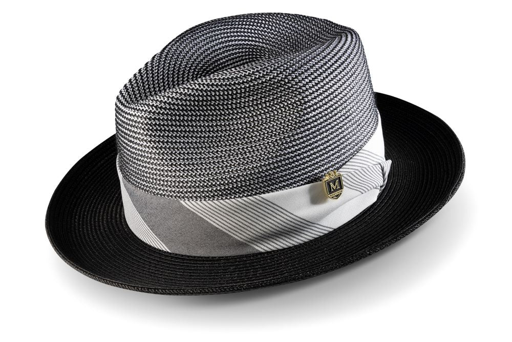 Two Tone Vertical Striped Fedora Dress Hat in Black