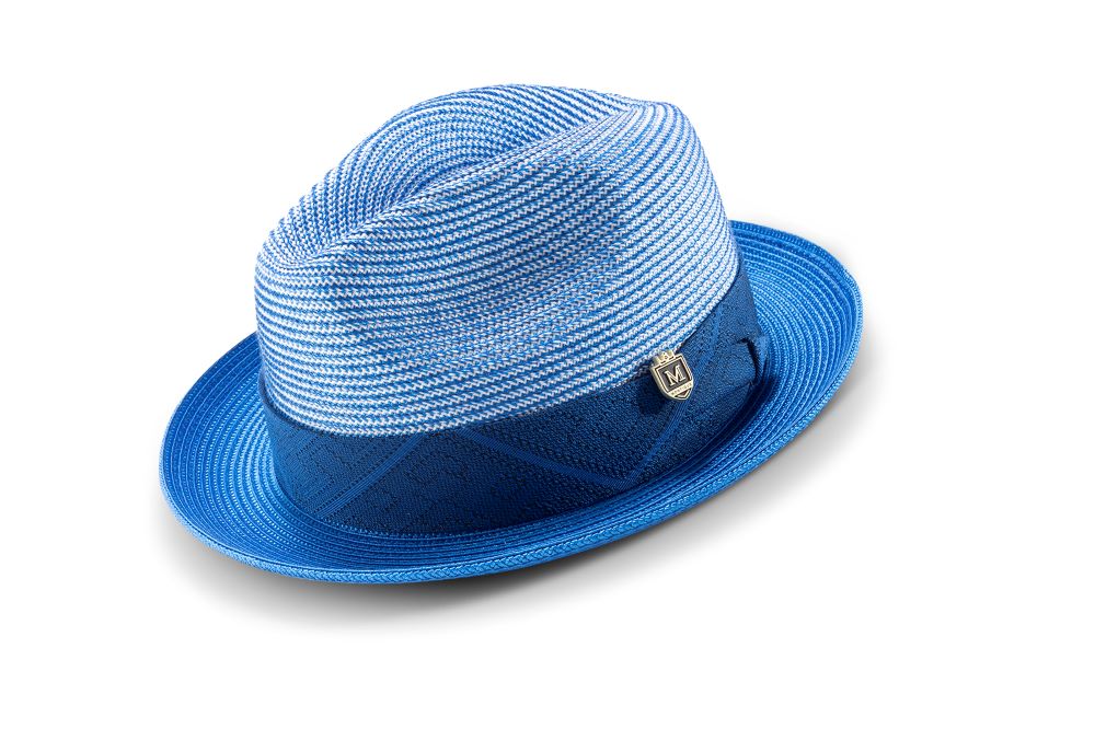 Braided Stingy Brim Pinch Fedora Hat in Cobalt