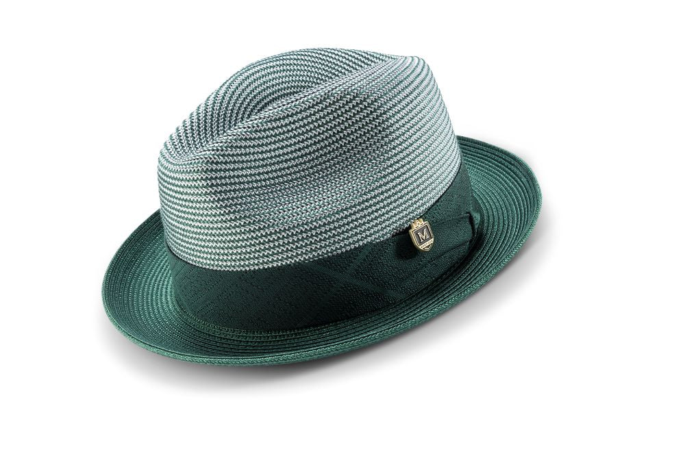 Braided Stingy Brim Pinch Fedora Hat in Emerald