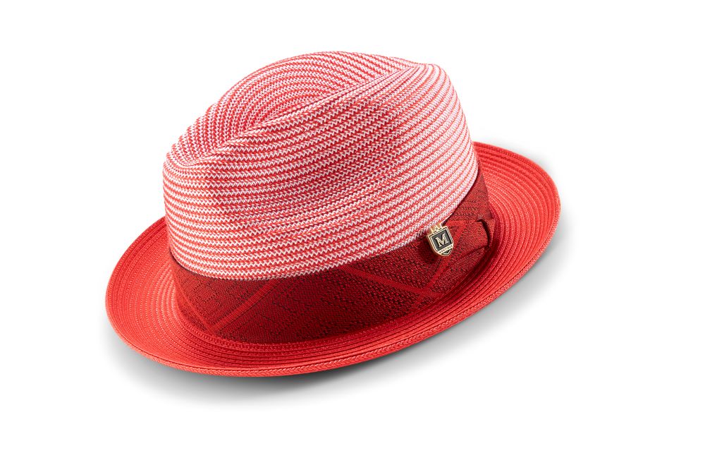 Braided Stingy Brim Pinch Fedora Hat in Red