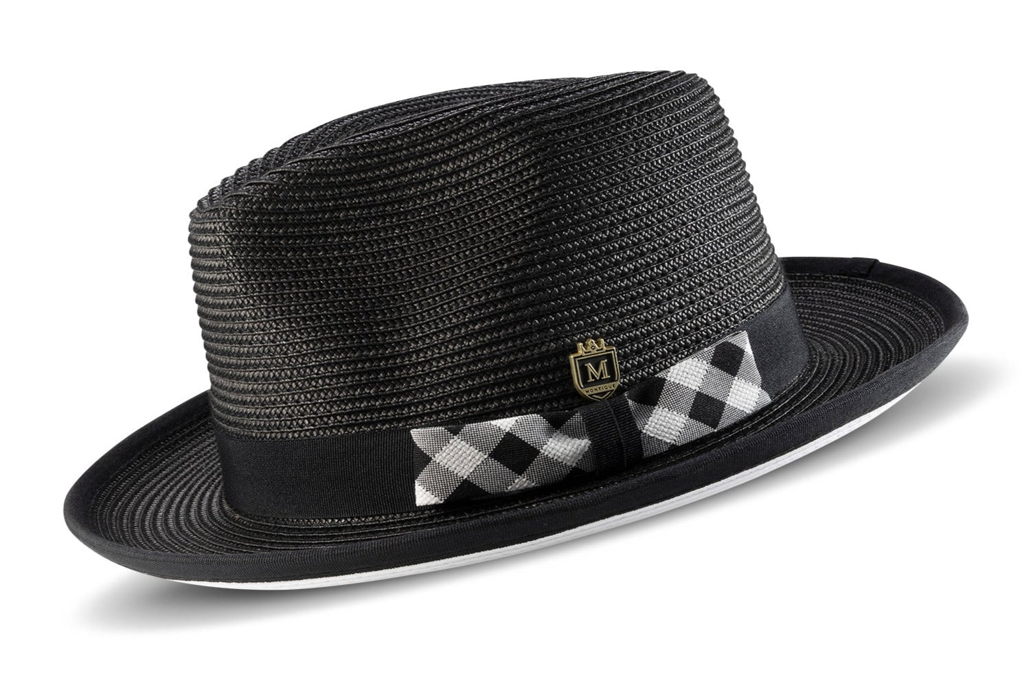 Black Braided Stingy Brim Pinch Fedora With White Bottom