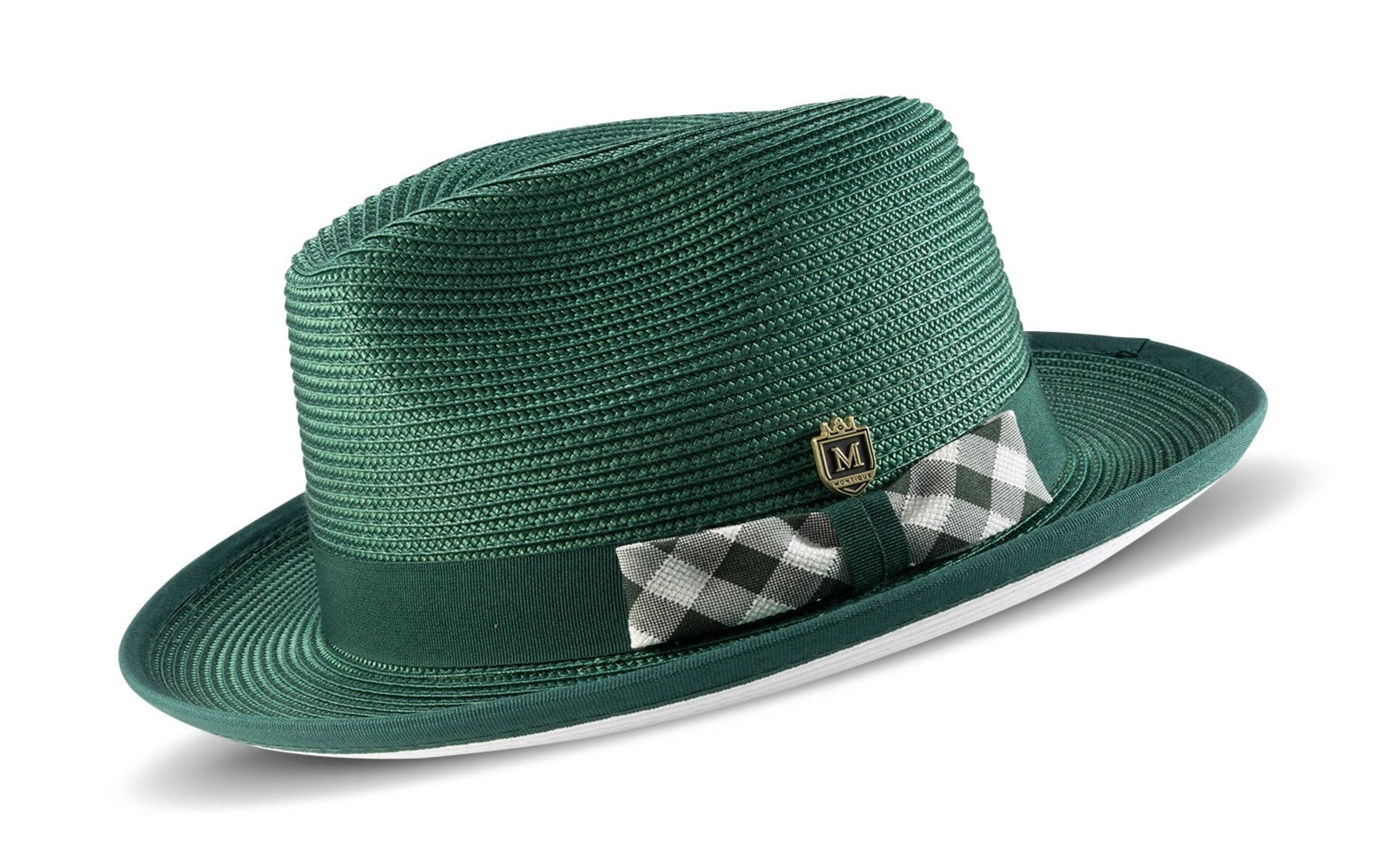 Emerald Braided Stingy Brim Pinch Fedora With White Bottom