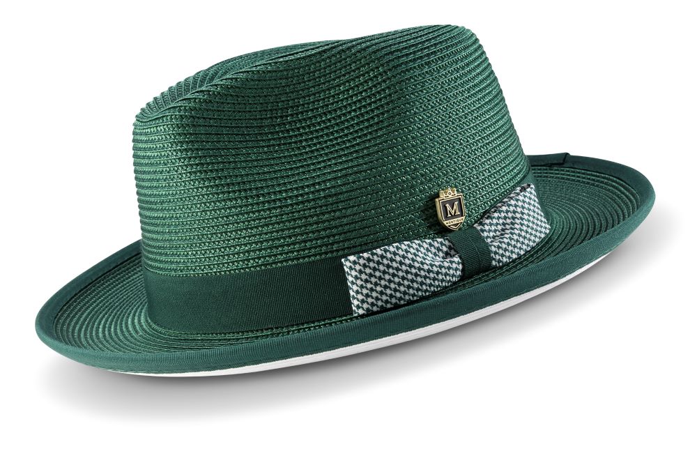 Emerald Braided Stingy Brim Pinch Fedora With White Bottom