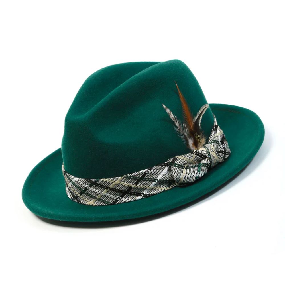 Emerald Wool Felt Fedora Hat 2 ½ Brim