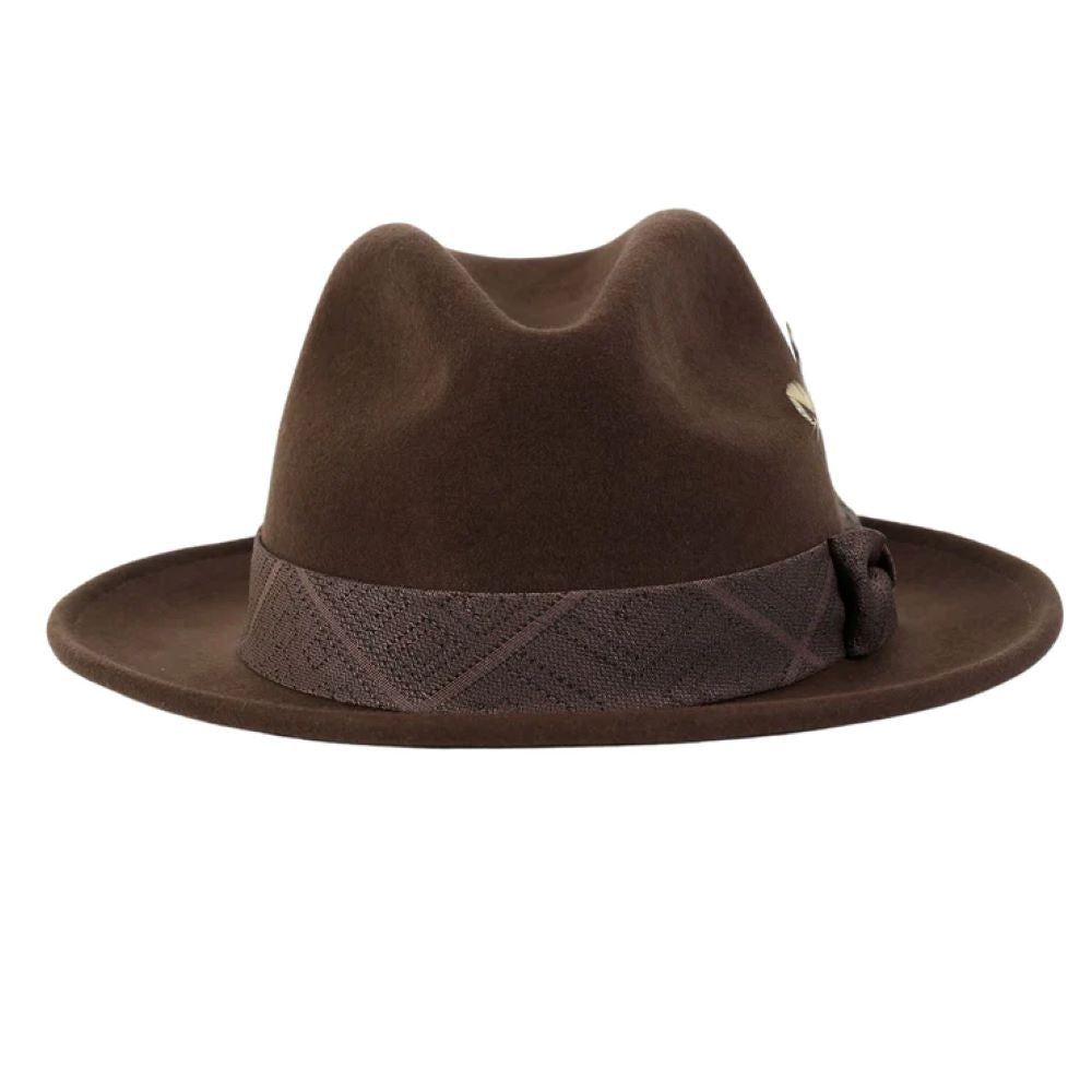 Brown Wool Felt Dress Hat with Feather Accent