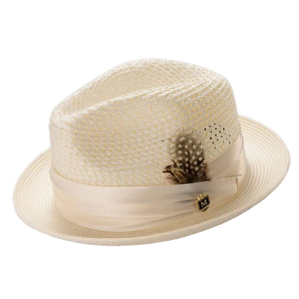 Ivory Solid Color Pinch Braided Fedora With Matching Satin Ribbon