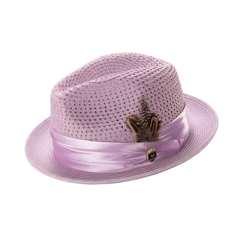 Lavender Solid Color Pinch Braided Fedora With Matching Satin Ribbon