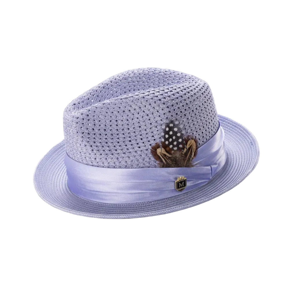 Lilac Solid Color Pinch Braided Fedora With Matching Satin Ribbon