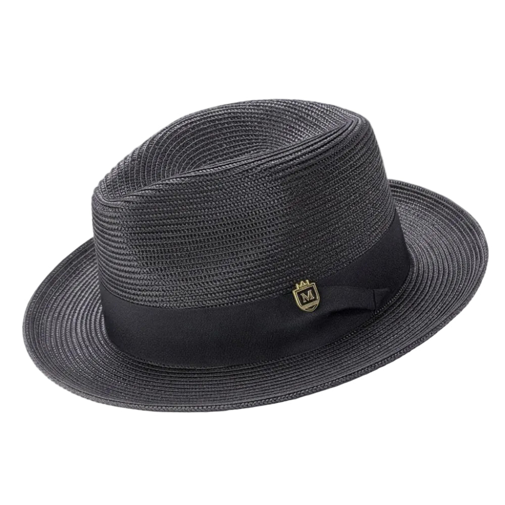 Black Braided Wide Brim Pinch Fedora Matching Grosgrain Ribbon