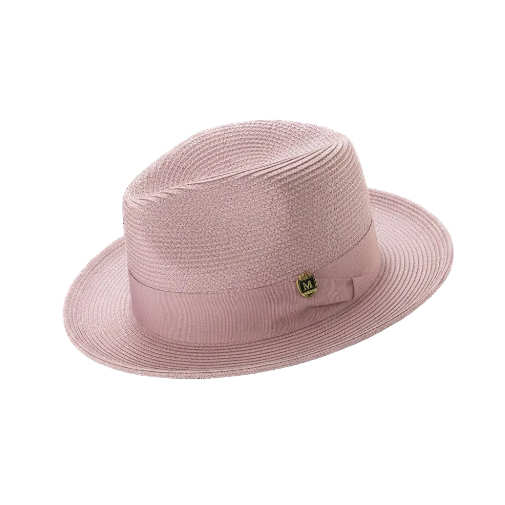 Blush Braided Wide Brim Pinch Fedora Matching Grosgrain Ribbon