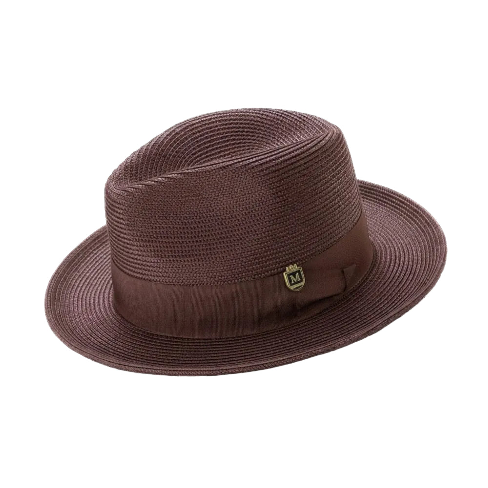Brown Braided Wide Brim Pinch Fedora Matching Grosgrain Ribbon