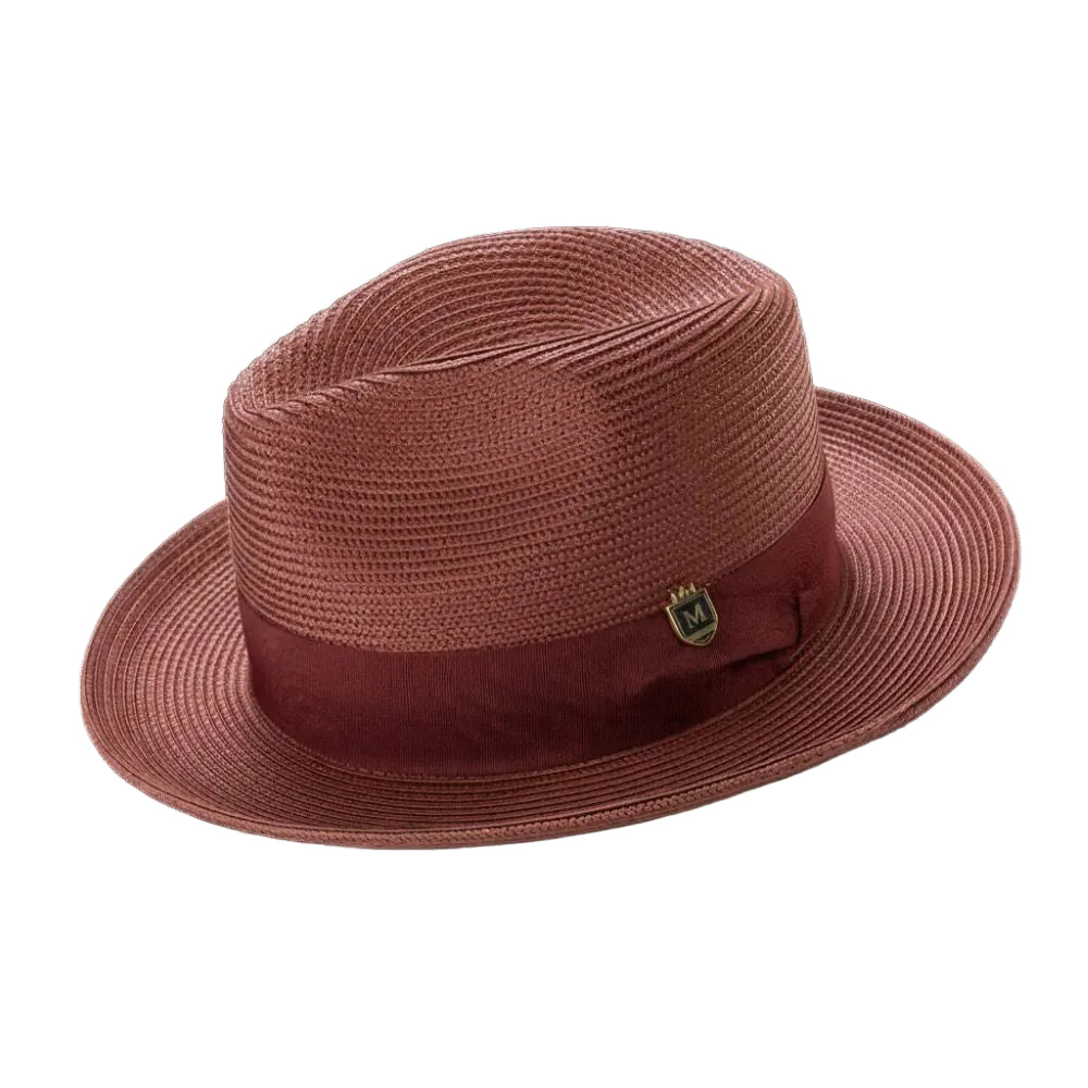 Burgundy Braided Wide Brim Pinch Fedora Matching Grosgrain Ribbon
