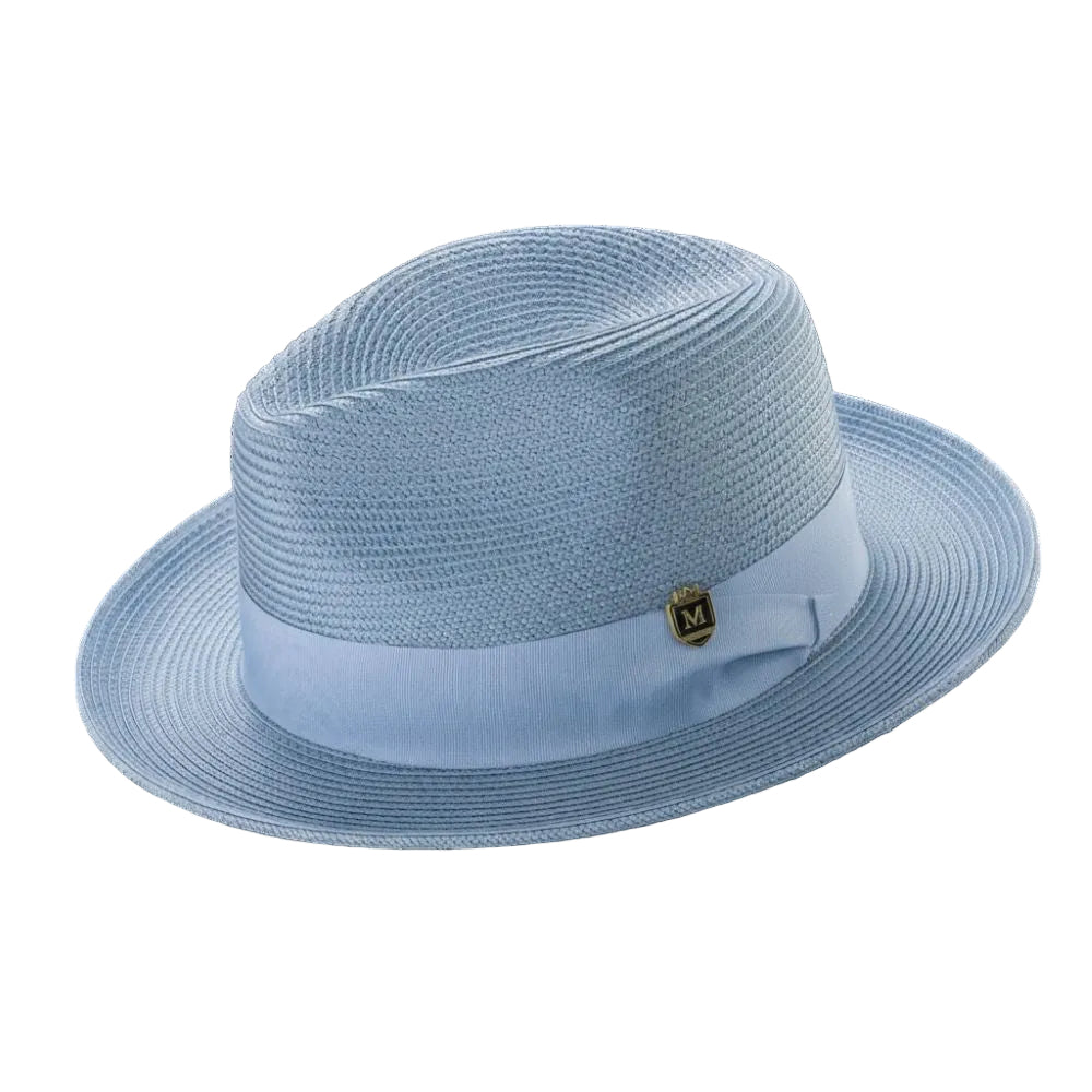 Carolina Blue Braided Wide Brim Pinch Fedora Matching Grosgrain Ribbon