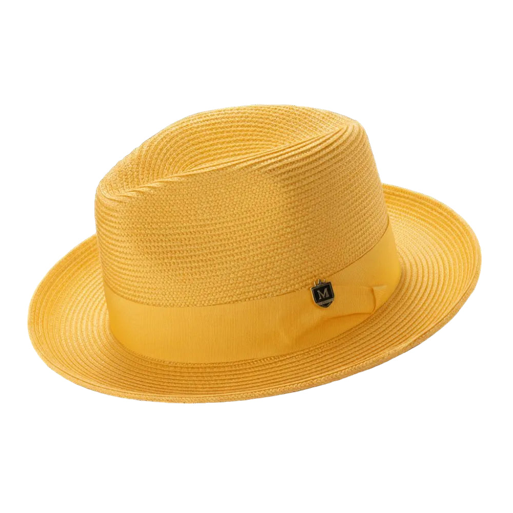Gold Braided Wide Brim Pinch Fedora Matching Grosgrain Ribbon
