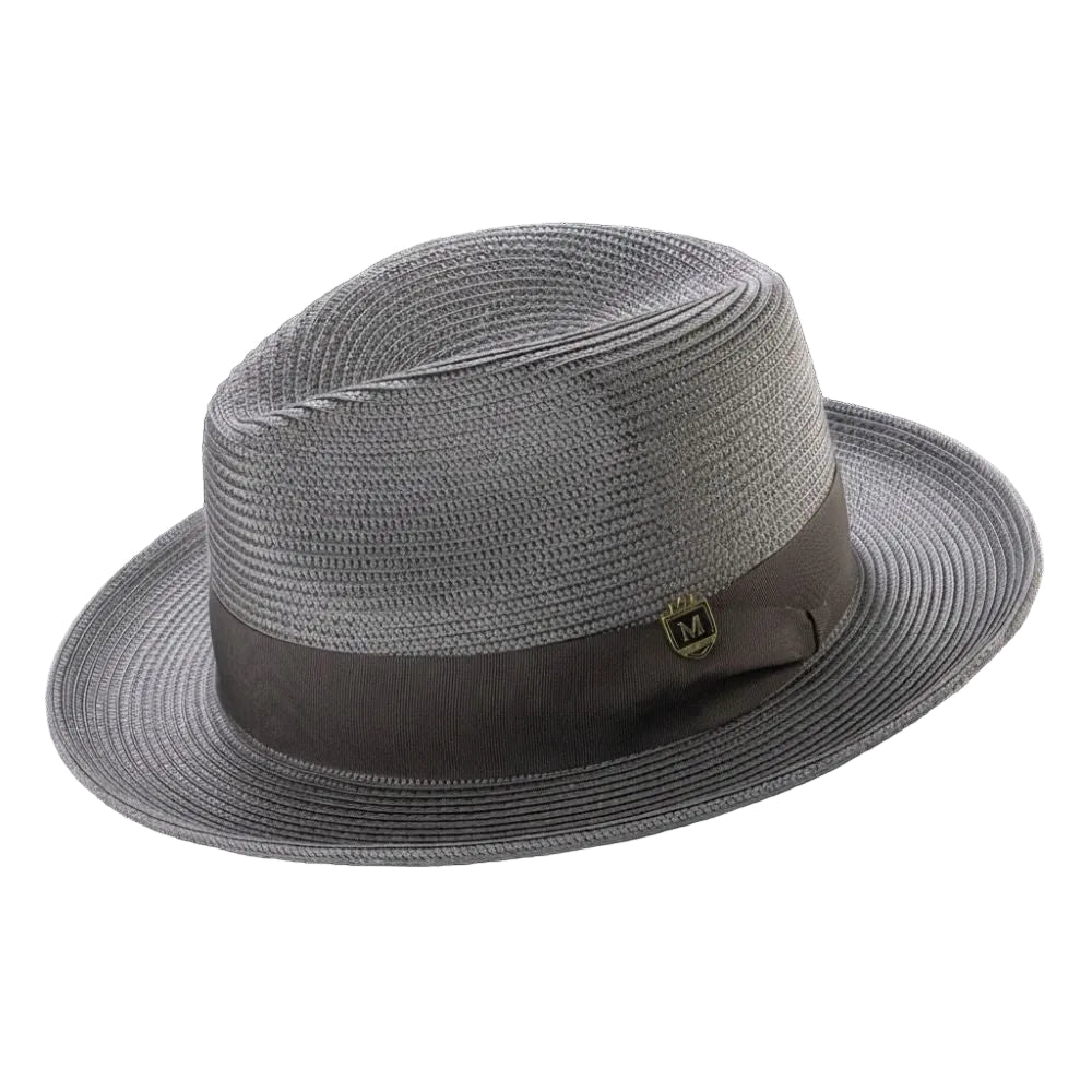 Gray Braided Wide Brim Pinch Fedora Matching Grosgrain Ribbon