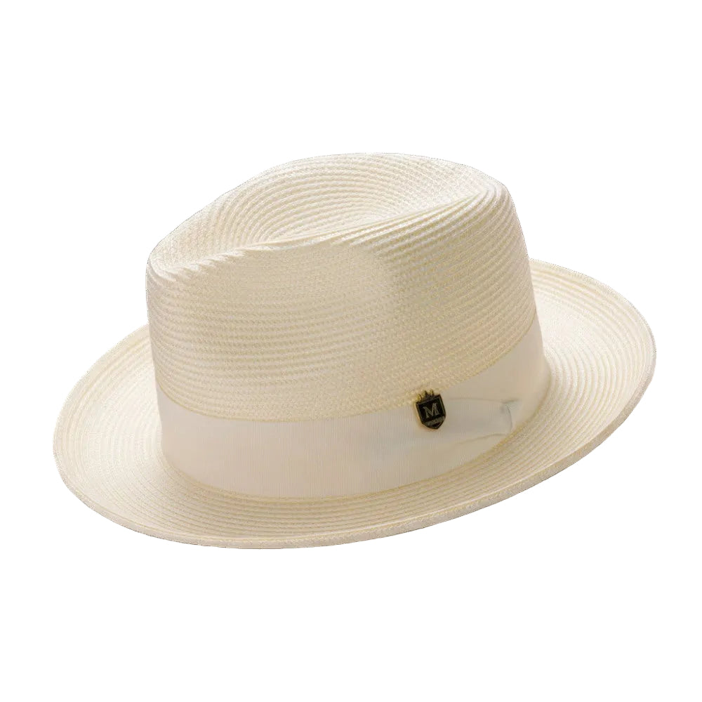 Ivory Braided Wide Brim Pinch Fedora Matching Grosgrain Ribbon
