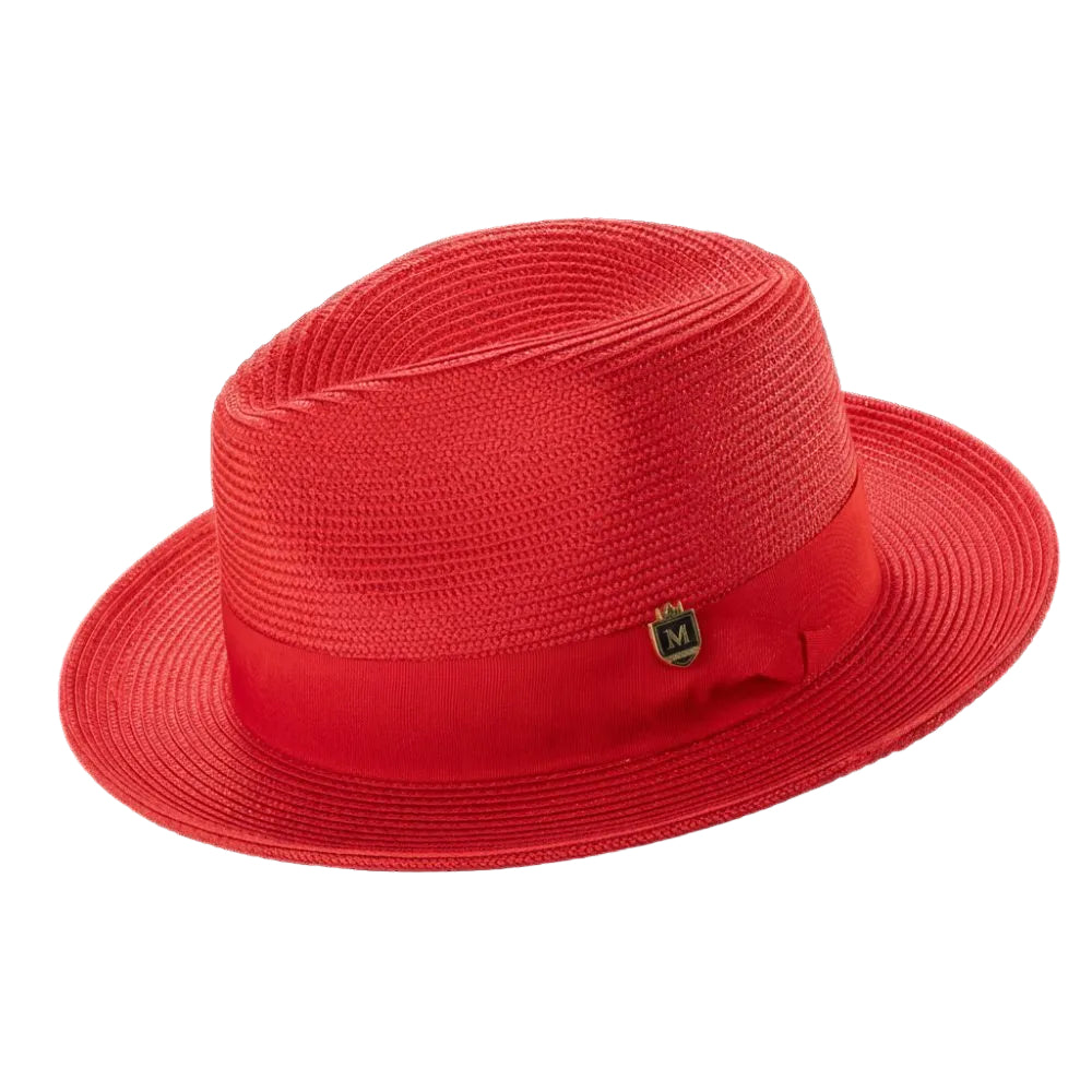 Red Braided Wide Brim Pinch Fedora Matching Grosgrain Ribbon