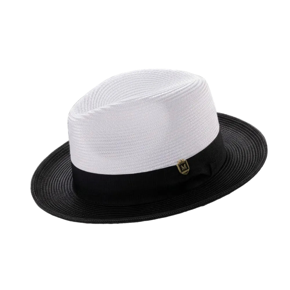 Black Two-Tone Wide Brim Matching Grosgrain Ribbon Straw Fedora