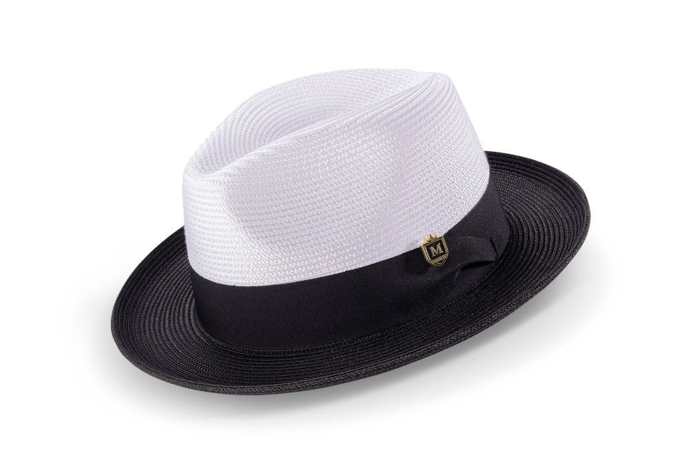 Black Two-Tone Wide Brim Matching Grosgrain Ribbon Straw Fedora
