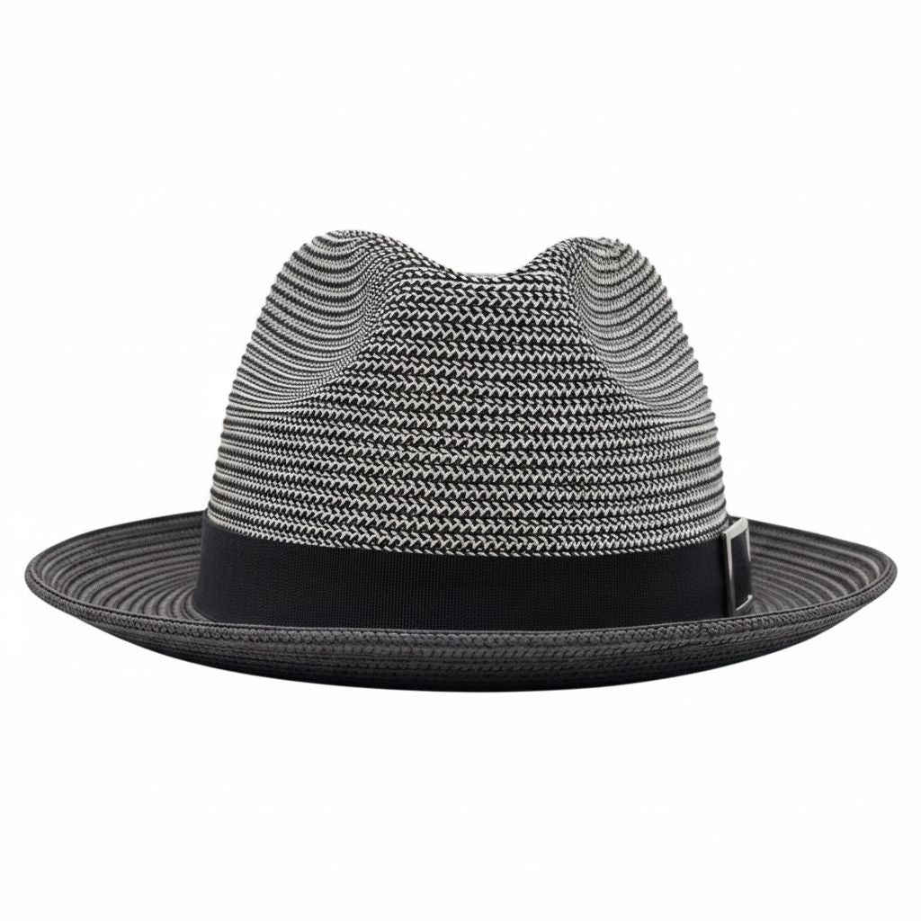 Black Men's Two-Tone Braided Pinch Fedora with Grosgrain Ribbon
