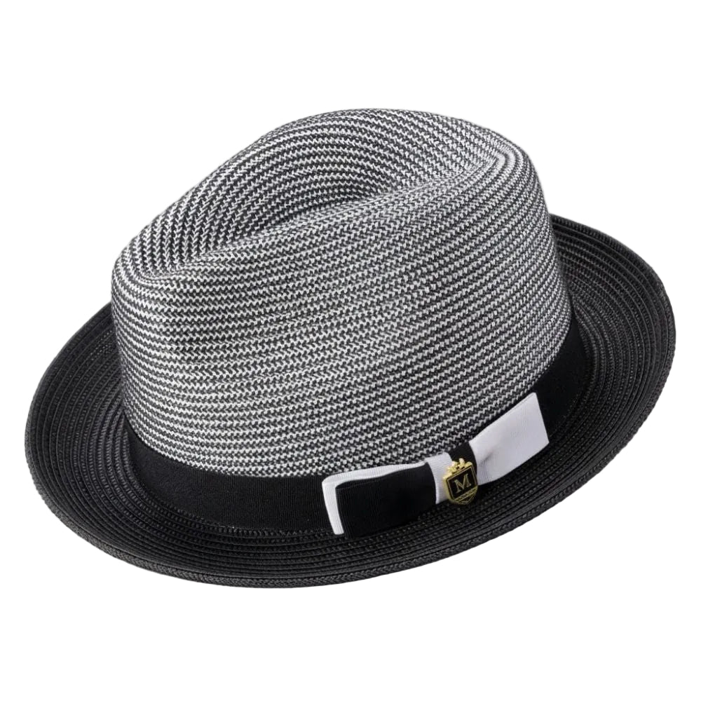 Black Men's Two Tone Braided Pinch Fedora with Grosgrain Ribbon