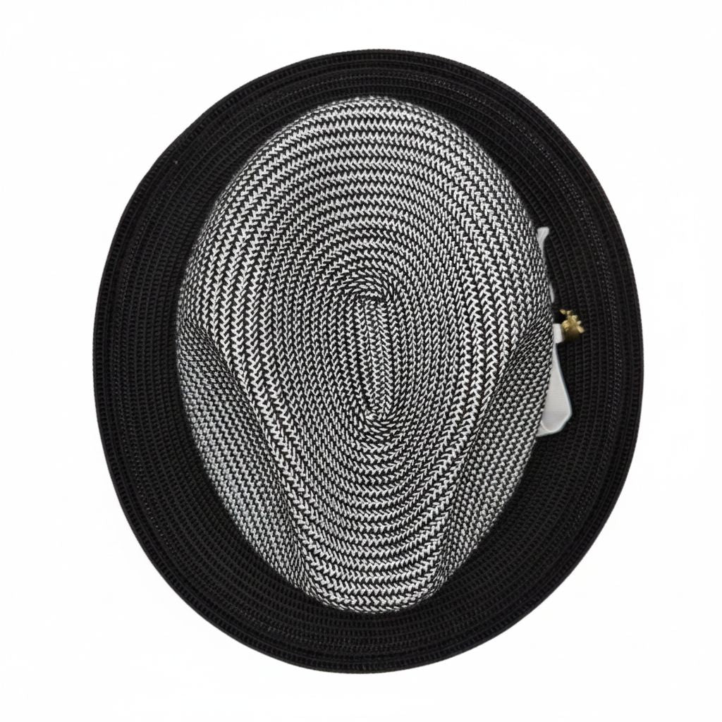 Black Men's Two-Tone Braided Pinch Fedora with Grosgrain Ribbon