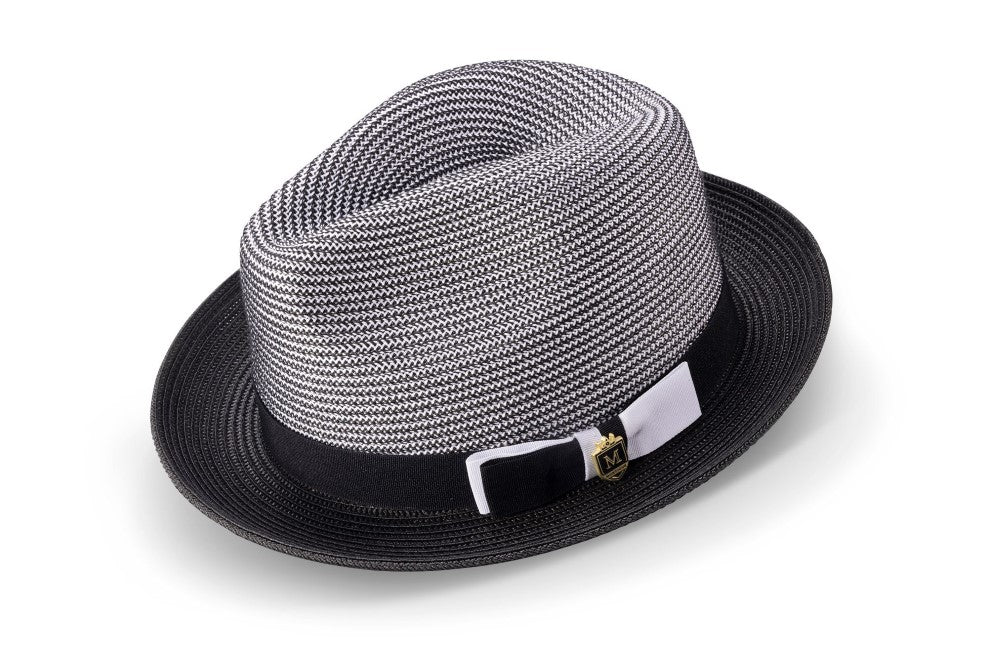 Black Men's Two Tone Braided Pinch Fedora with Grosgrain Ribbon
