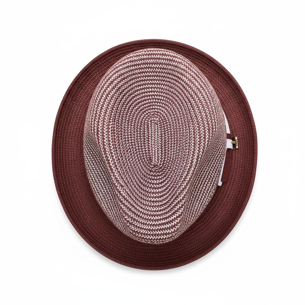 Burgundy Men's Two-Tone Braided Pinch Fedora with Grosgrain Ribbon