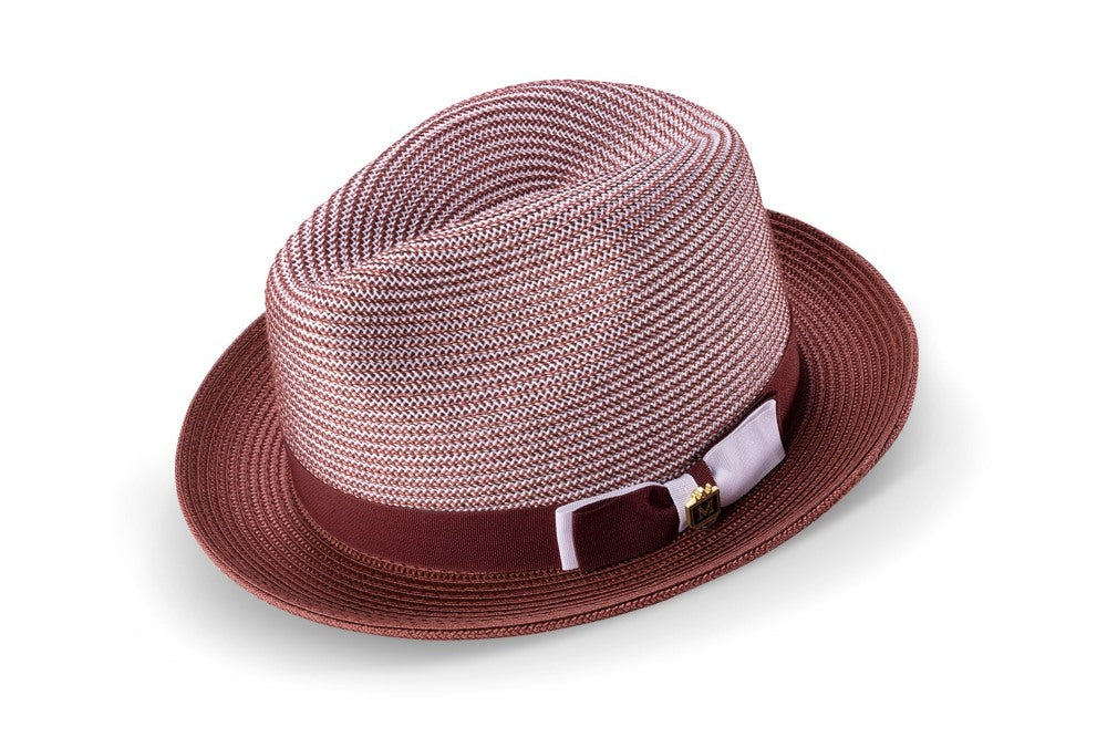 Burgundy Men's Two Tone Braided Pinch Fedora with Grosgrain Ribbon
