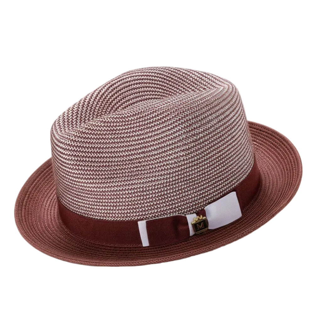 Burgundy Men's Two Tone Braided Pinch Fedora with Grosgrain Ribbon
