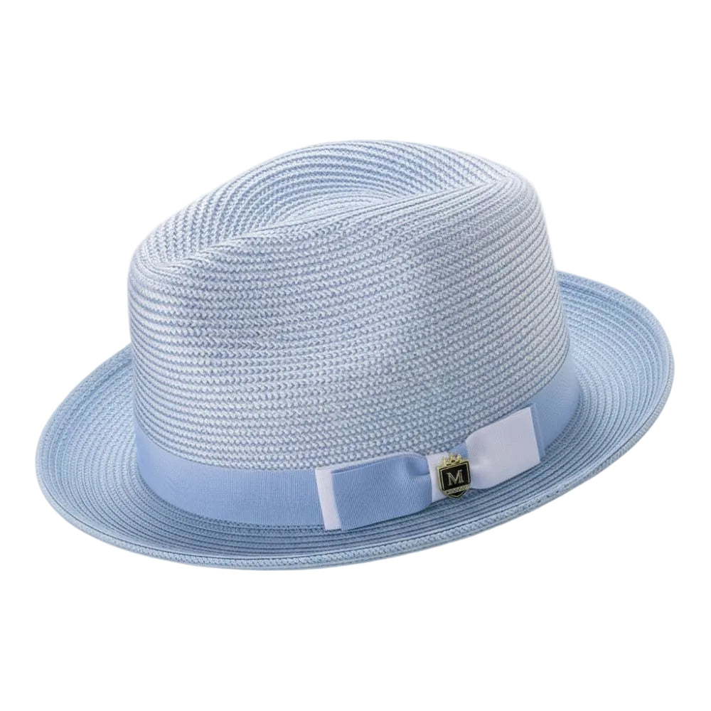 Carolina Blue Men's Two Tone Braided Pinch Fedora with Grosgrain Ribbon