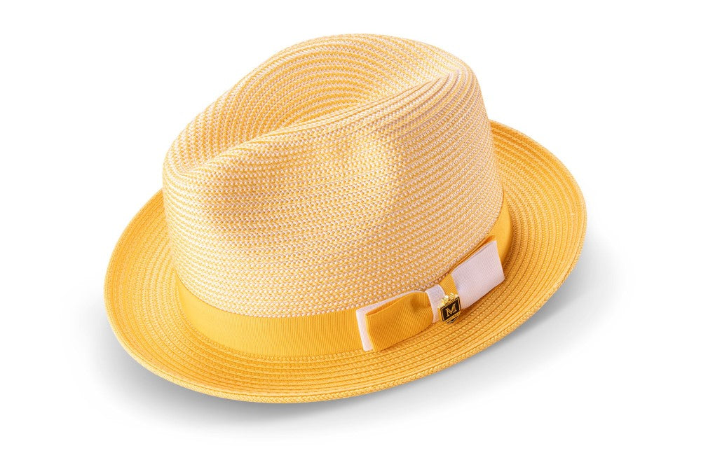 Gold Men's Two Tone Braided Pinch Fedora with Grosgrain Ribbon
