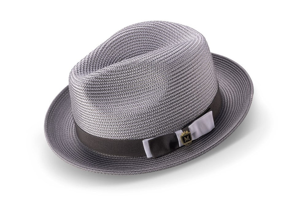 Gray Men's Two Tone Braided Pinch Fedora with Grosgrain Ribbon
