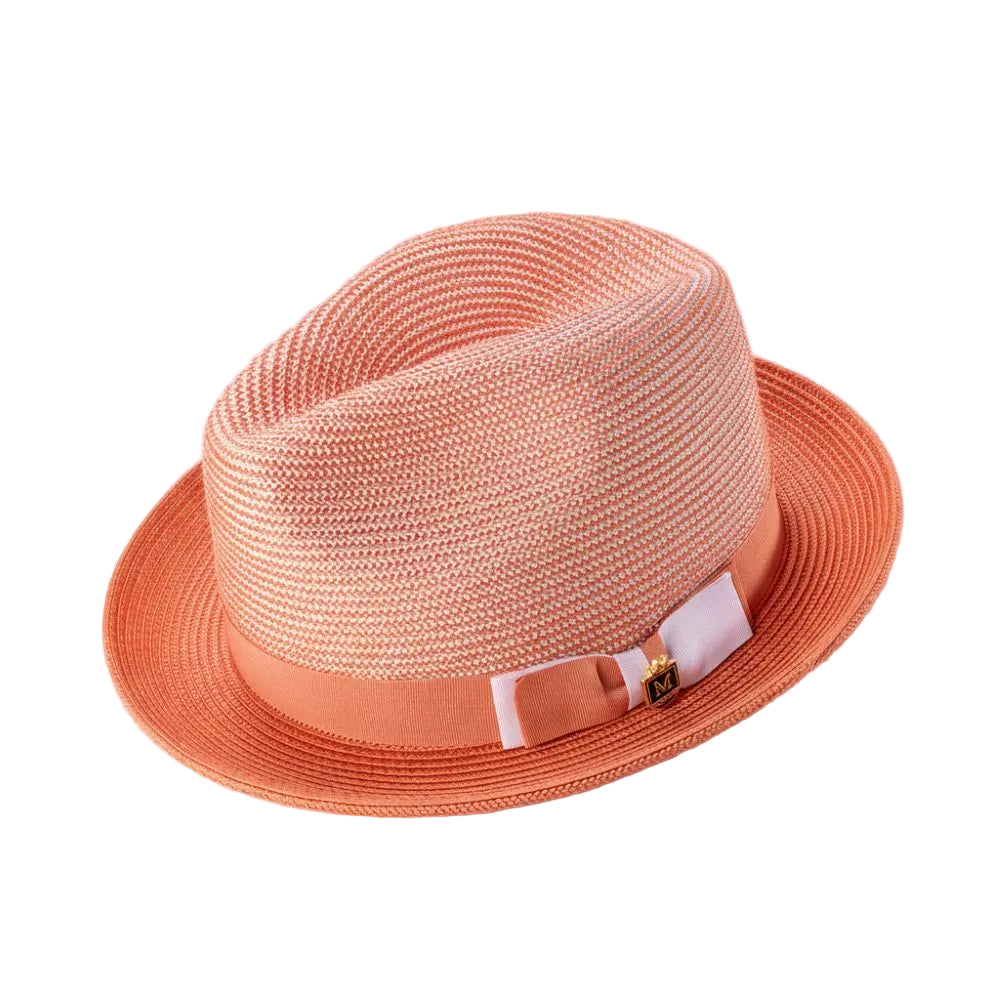 Salmon Men's Two Tone Braided Pinch Fedora with Grosgrain Ribbon