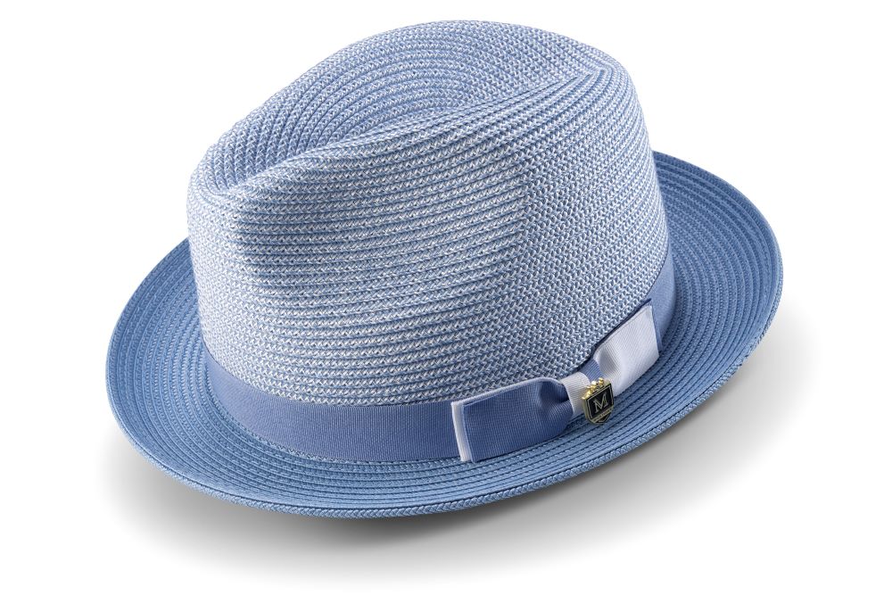 Chambray Men's Two Tone Braided Pinch Fedora with Grosgrain Ribbon