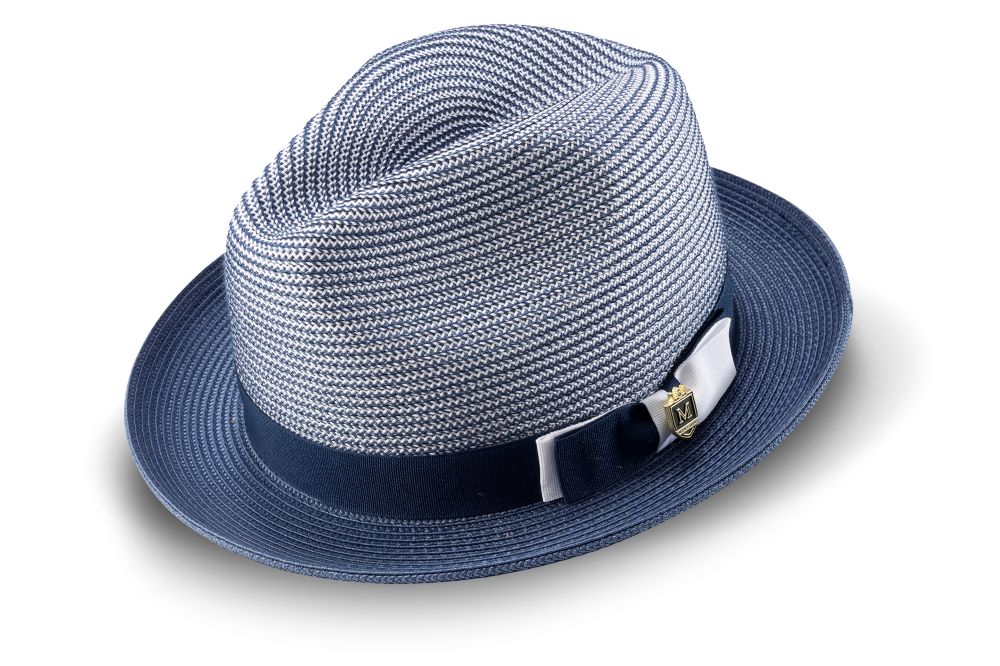 Navy Men's Two Tone Braided Pinch Fedora with Grosgrain Ribbon