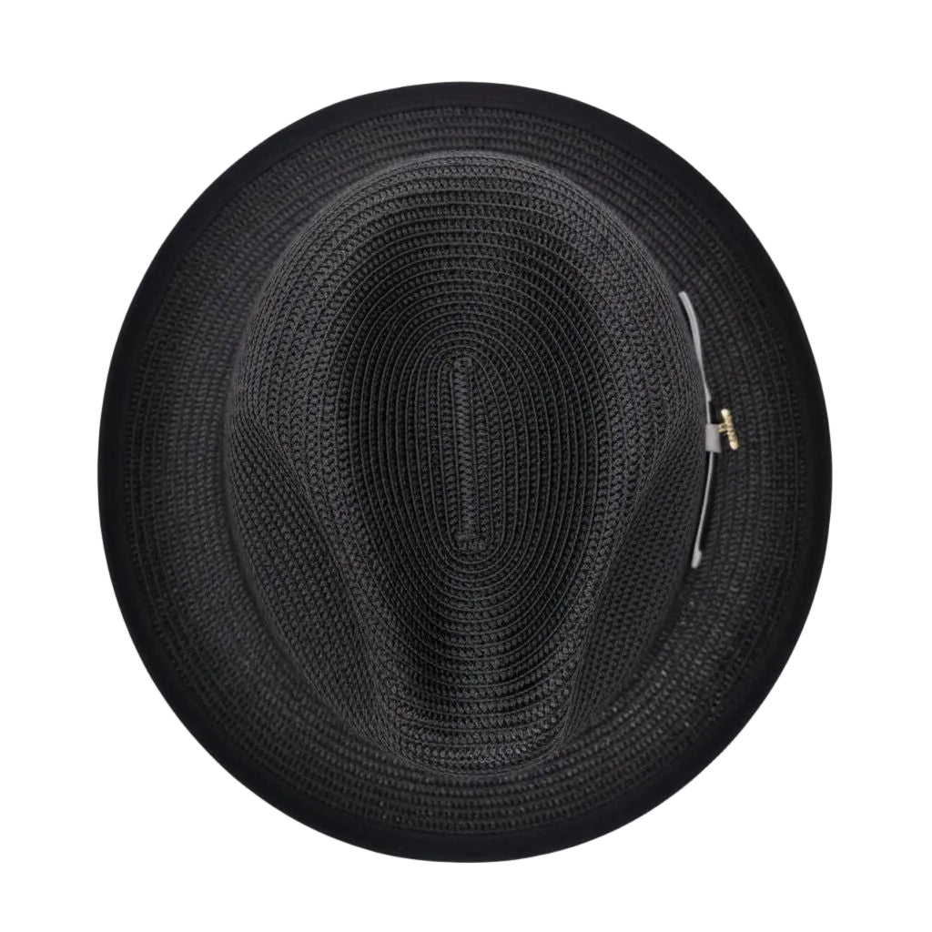Black fedora hat on a white background