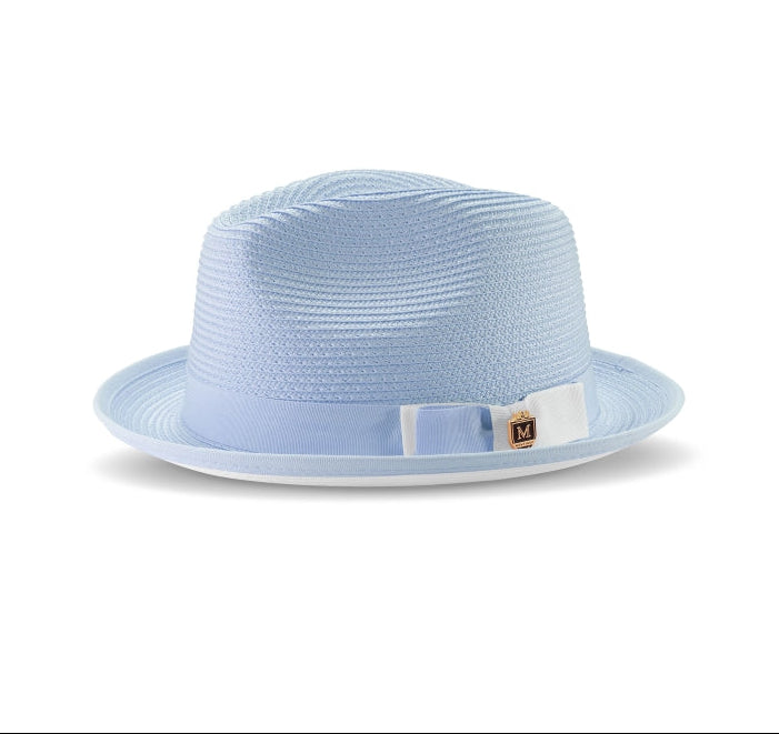 Two Tone Ribbon Stingy Brim Pinch Braided Fedora - Carolina with White Bottom
