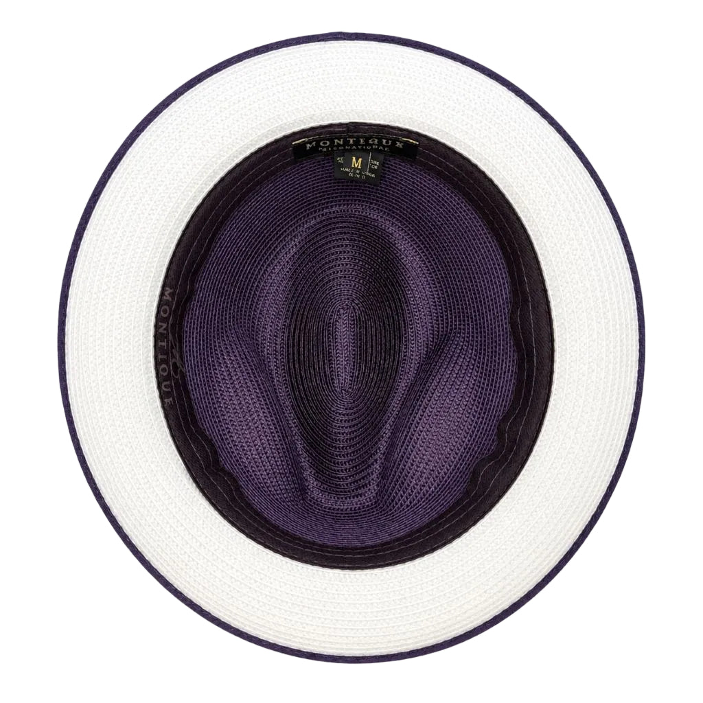 Two-Tone Ribbon Stingy Brim Pinch Braided Fedora - Purple/White
