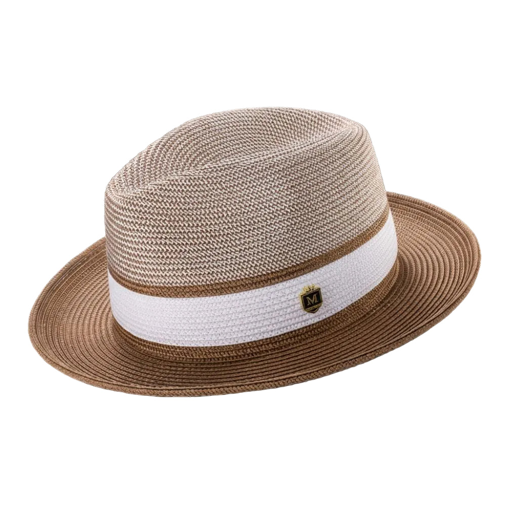 Cappuccino Two Tone Braided Pinch Fedora With White Ribbon