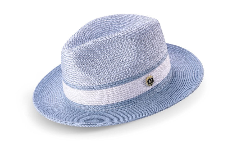 Carolina Two Tone Braided Pinch Fedora With White Ribbon
